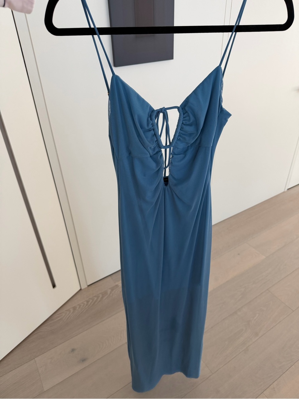 Sleeveless Teal Midi Dress with Front Tie and Ruched Bust